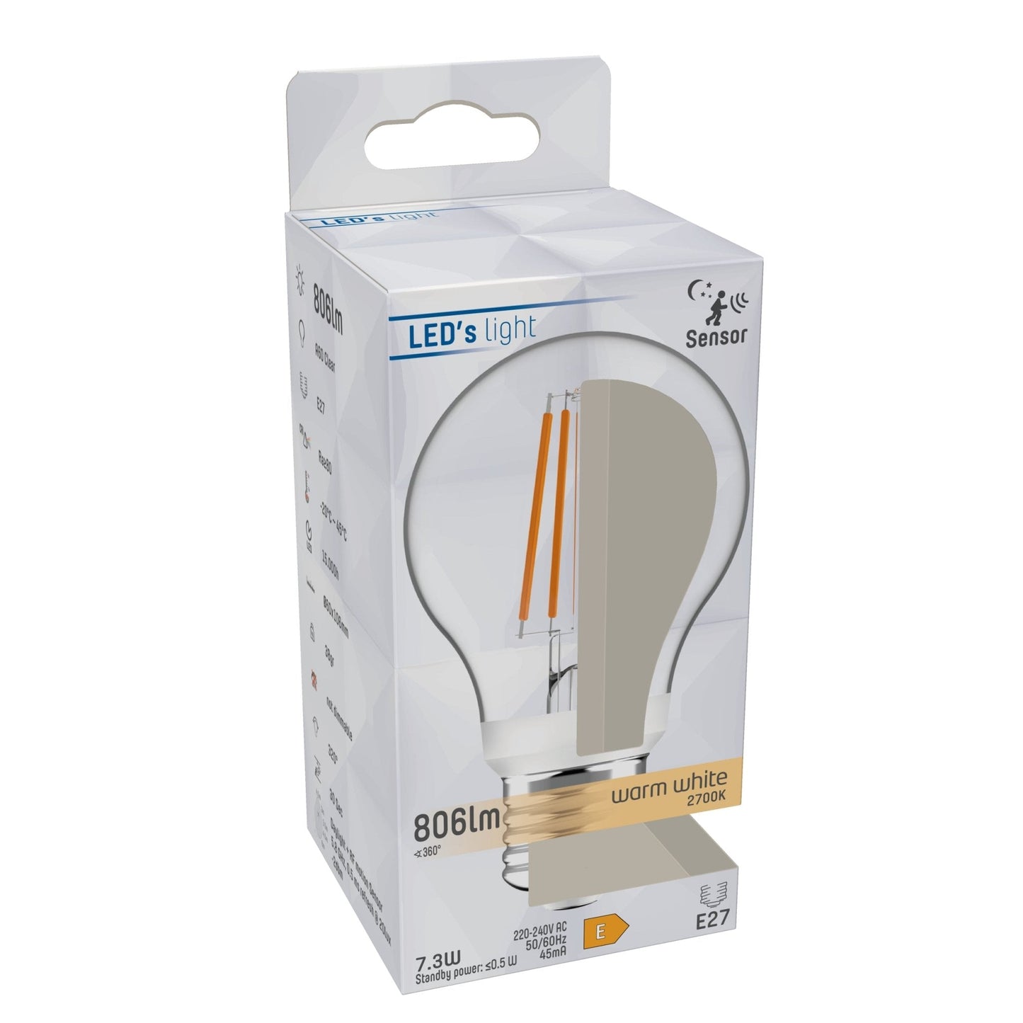 Sensor LED Lamp E27 met bewegingssensor en daglichtsensor - 3 meter bereik - Warm wit