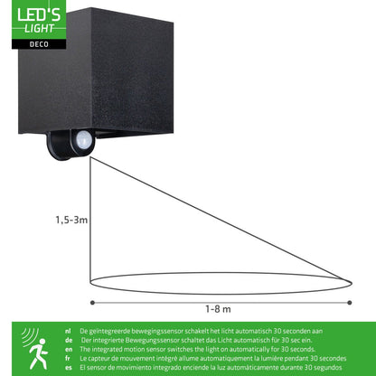 Lumo Qube Sensor Wandlamp Buitenlamp met lichtbron - 380lm 1800K - Zwart