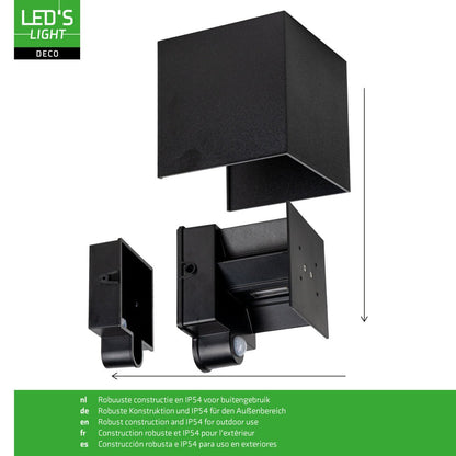 Comnox - Lumo Qube Sensor Wandlamp Buitenlamp met Lichtbron - Extra warme sfeer - Energiezuinig - 380 lumen - 1800K - LED - Zwart