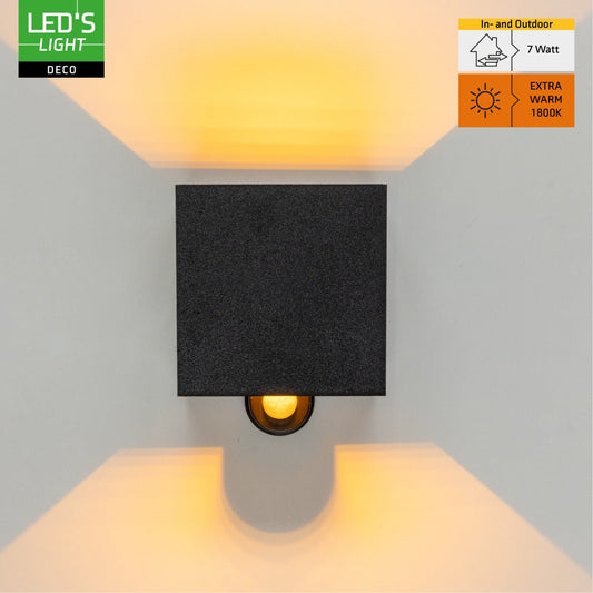 Comnox - Lumo Qube Sensor Wandlamp Buitenlamp met Lichtbron - Extra warme sfeer - Energiezuinig - 380 lumen - 1800K - LED - Zwart