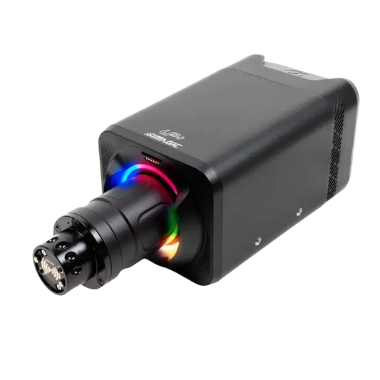 Zwarte, compacte camera met kleurrijke LED-ring rond de lens, voor gebruik in professionele videoproduktie. Zichtbaar merklogo en ventilatiegaten op de zijkant.
