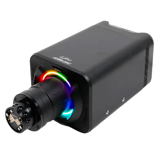 Zwarte UP4 SHIMAGIC-camera met kleurrijke LED-ring en draaibare lens, geschikt voor professionele videoproducenten en live-streaming.