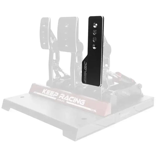 Zwarte, matte metalen SIMAGIC-adapter met vier zichtbare knoppen en een schroefgat, speciaal ontworpen voor slimme telefoons en draadloze oortjes. Perfect voor mobiele apparaten en draadloze audio.