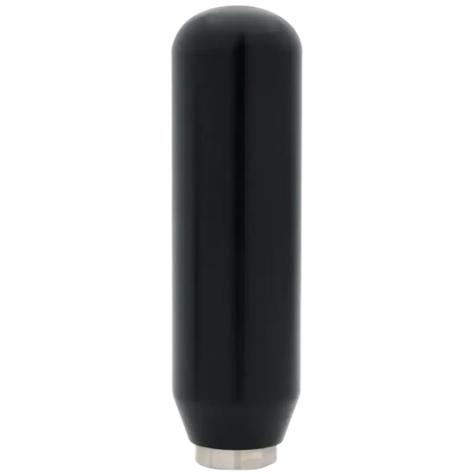 Zwarte, glanzende schakelaar met zilverkleurige basis, geschikt voor automatische schakeling. Perfect voor gebruik in moderne elektrische systemen en automatische schakelaars.