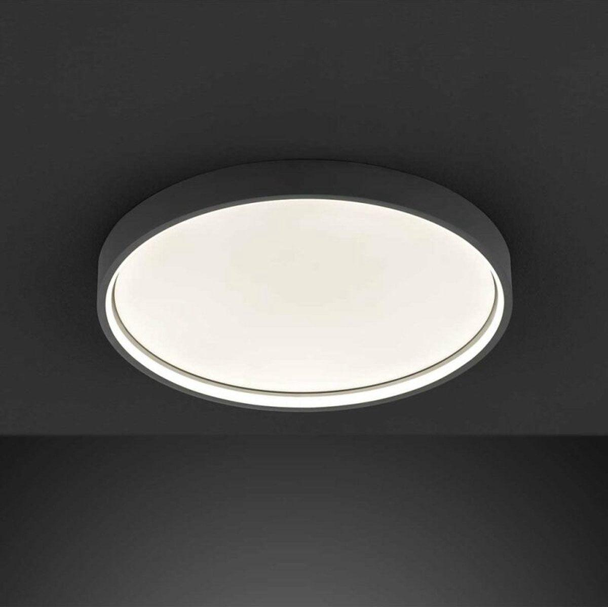 Slim LED Plafonniere 45 cm - Plafondlamp dimbaar zonder dimmer - Warm wit licht - Antraciet
