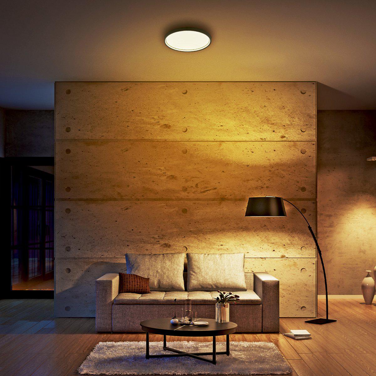 Slim LED Plafonniere 45 cm - Plafondlamp dimbaar zonder dimmer - Warm wit licht - Antraciet