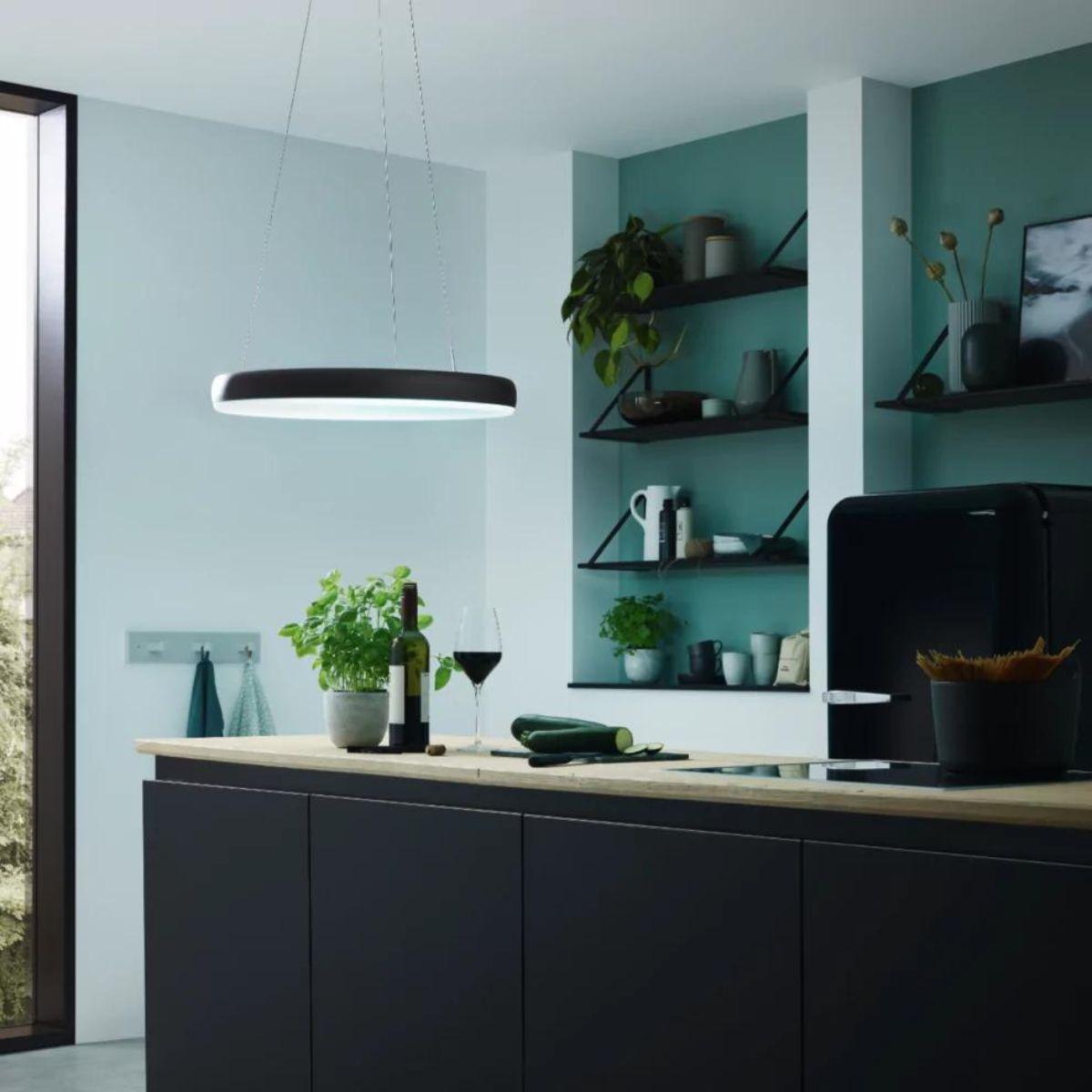 Smart LED Hanglamp ring 60 cm - Bedienbaar met afstandsbediening en app - White & Color - Zwart