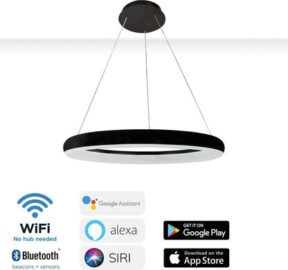 Smart LED Hanglamp ring 60 cm - Bedienbaar met afstandsbediening en app - White & Color - Zwart