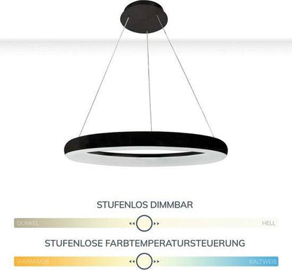 Smart LED Hanglamp ring 60 cm - Bedienbaar met afstandsbediening en app - White & Color - Zwart