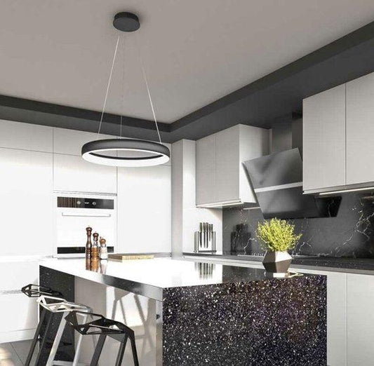 Smart LED Hanglamp ring 60 cm - Bedienbaar met afstandsbediening en app - White & Color - Zwart