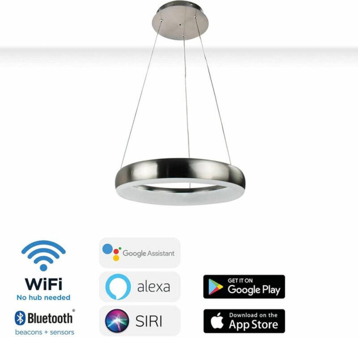 Smart LED Hanglamp rond 40 cm - Bedienbaar met afstandsbediening en app - White & Color - Zilver