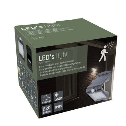 LED's Light Solar LED Buitenlamp met Bewegingssensor 220 - 3 lichtstanden - Automatisch aan/uit - Zwart