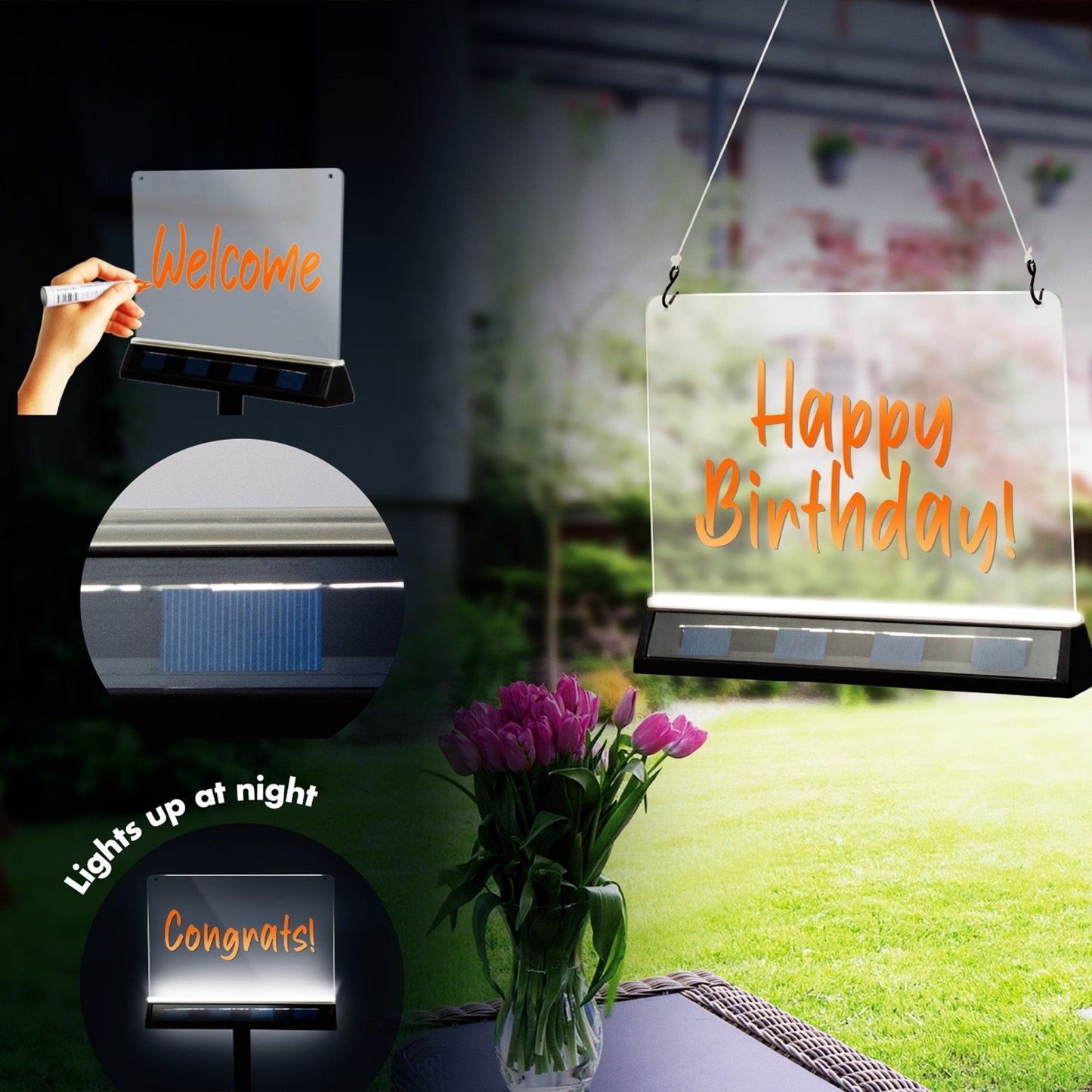 LED's Light Solar LED Display Schrijfbord Buiten - Draadloos op zonne-energie - Incl. Stift