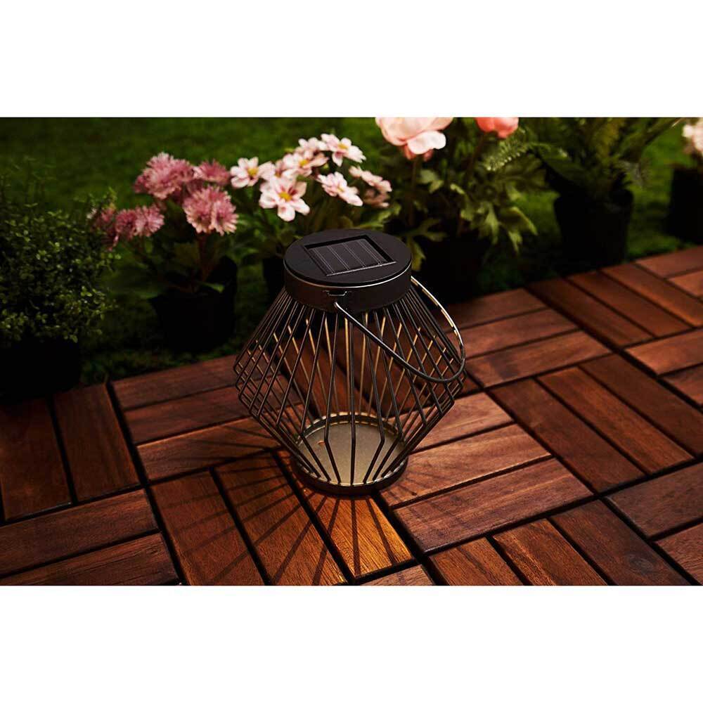 Solar LED Lantaarn Rotan 17 cm - Draadloos op zonne-energie - Grijs