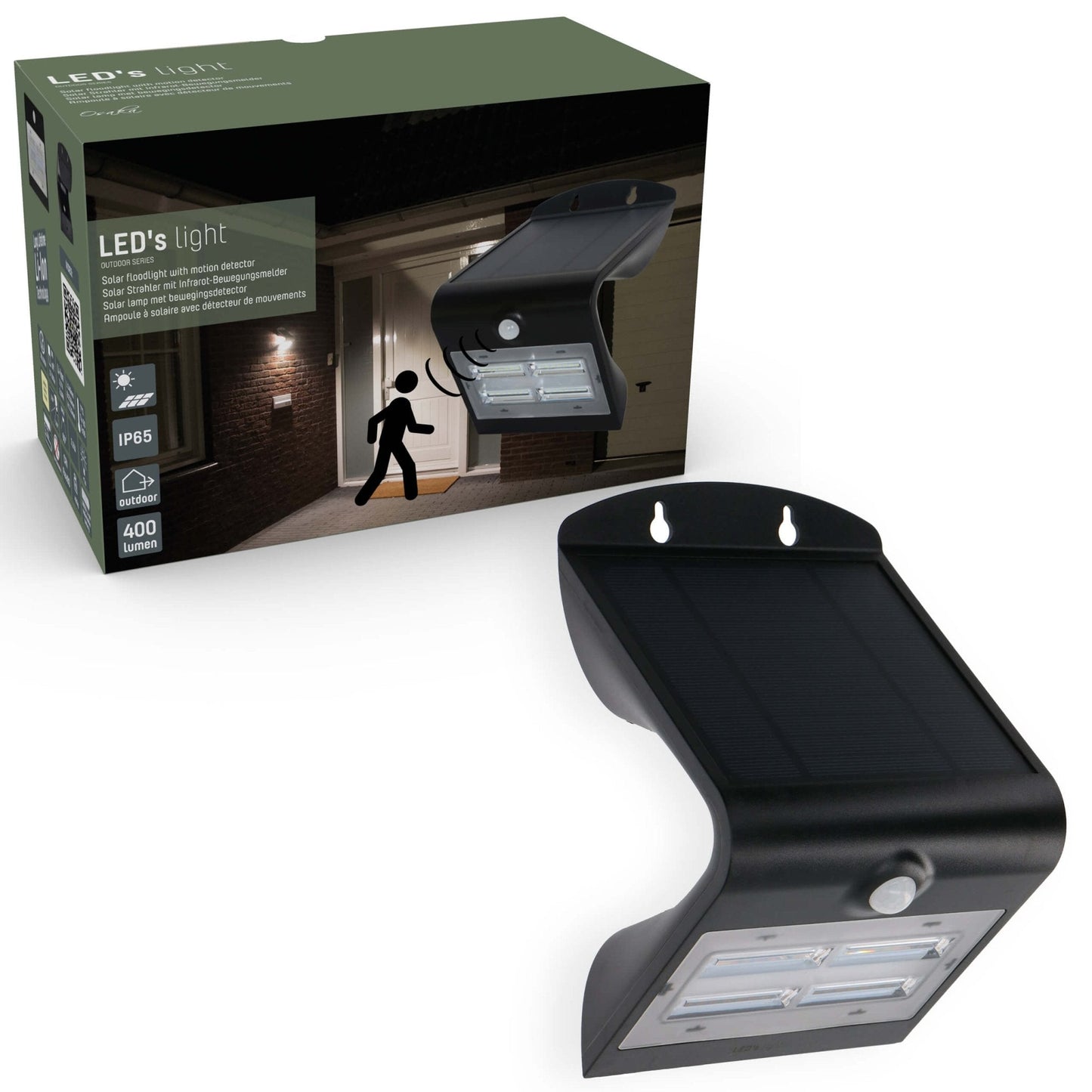 LED's Light Solar LED Buitenlamp met Bewegingssensor 400 - 3 lichtstanden - Automatisch aan/uit - Zwart