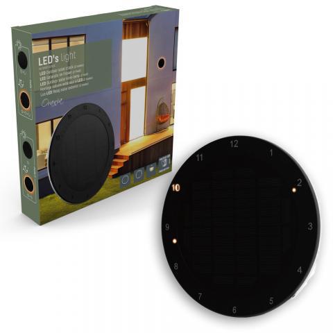 LED's Light Solar Wandklok voor Buiten - Draadloos op zonne-energie - Automatisch aan/uit - 22 cm