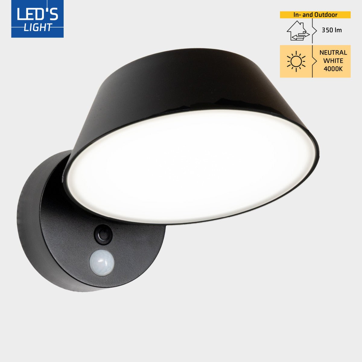 Solar Wandlamp Buitenlamp met Bewegingssensor - 350lm - 4000K - Zwart - IP54 - Sensor