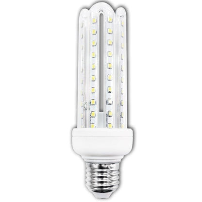 Een witte LED-lamp met E27-schroefdraad, voorzien van meerdere kleine LED’s in een korenbloemvorm, geschikt voor energiezuinig verlichting in huishoudelijke en commerciële ruimtes.