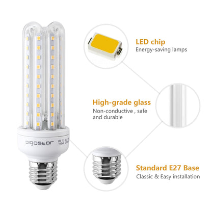 Een witte LED-lamp met E27-schroefdraad en een transparante, korenbloemvormige kap met gele LED’s. Geschikt voor energiezuinig verlichting in huishoudens en kantoren.
