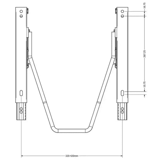 Zilverkleurige metalen kastdeurhendel met verstelbare arm, geschikt voor kasten en meubels. Geschikt voor gebruik in keukens en badkamers.