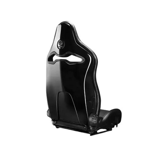 Sparco racestoel in zwart, met stoffen bekleding en leeraccenten, voor sportwagens en raceauto’s. Geoptimaliseerd voor veiligheid en comfort tijdens rijden.