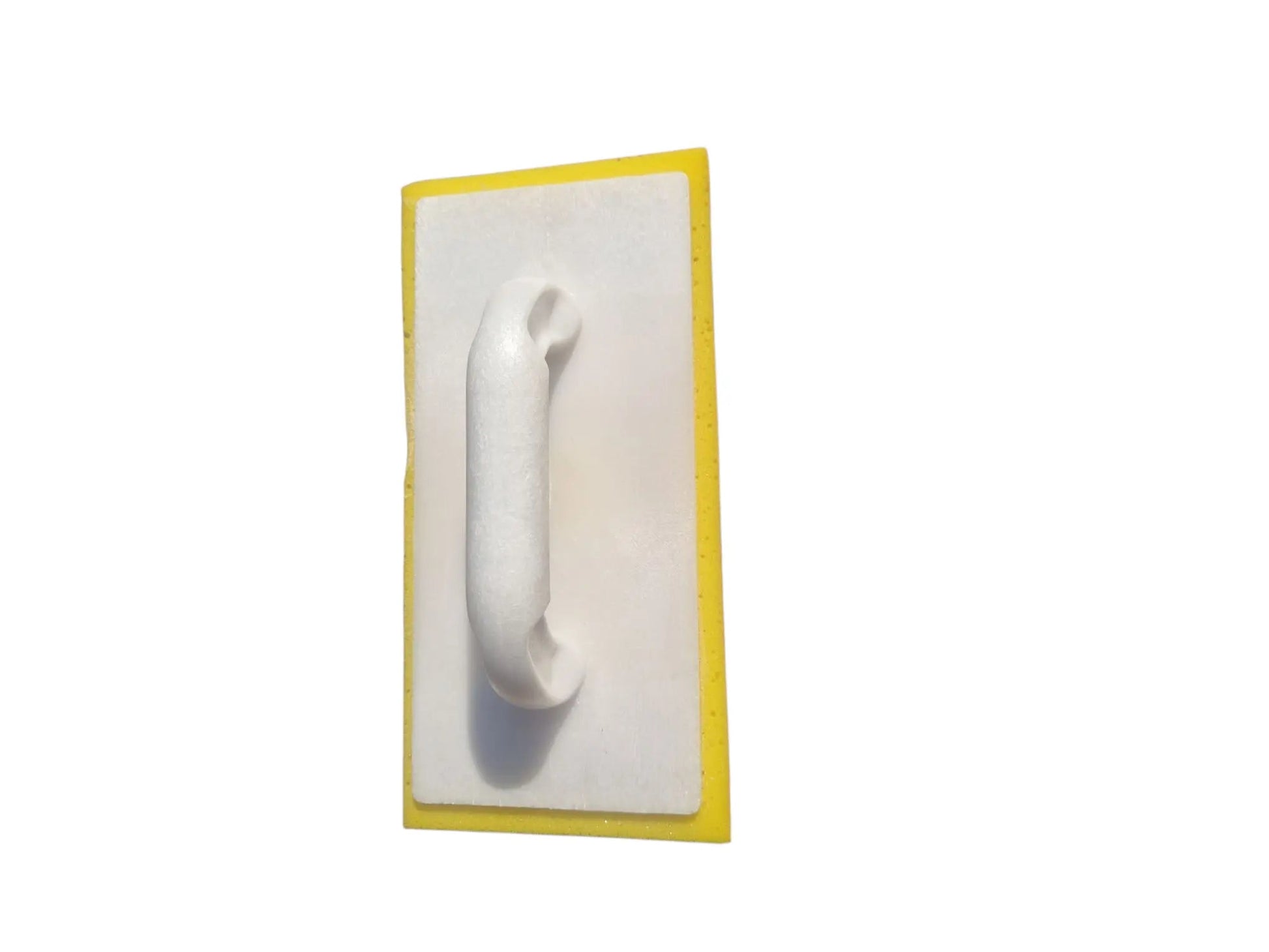 Geel, rechthoekig schuimrubber met porig oppervlak, geschikt voor keukengereedschap en schoonmaak. Ideaal voor oppervlakken reinigen en als schuimrubber voor huishoudelijke taken.