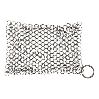 Zilverkleurige kettingveer met metalen ringen, geschikt voor zachte schoonmaak van kookpans. Ideaal voor keukengereedschap en zachte reiniging van glas en metalen oppervlakken.