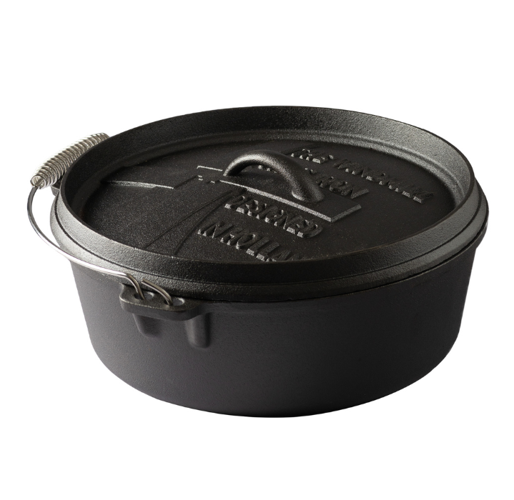 Comnox - Windmill Dutch Oven 6 Quarts Zonder Pootjes - Ultieme buitenkook-kracht - Direct klaar voor gebruik - Gietijzeren pan - Stabiel op BBQ en fornuis