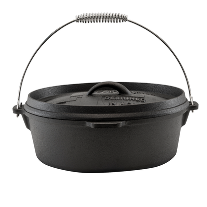 Comnox - Windmill Dutch Oven 6 Quarts Zonder Pootjes - Ultieme buitenkook-kracht - Direct klaar voor gebruik - Gietijzeren pan - Stabiel op BBQ en fornuis