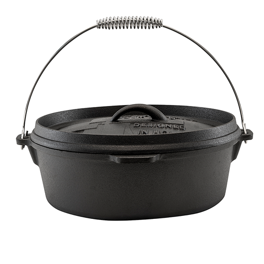Comnox - Windmill Dutch Oven 6 Quarts Zonder Pootjes - Ultieme buitenkook-kracht - Direct klaar voor gebruik - Gietijzeren pan - Stabiel op BBQ en fornuis