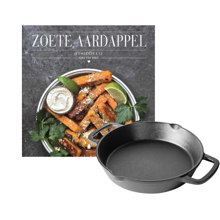 Comnox - The Windmill Skillet Medium met 2 Handvaten + GRATIS Aardappel - Gelijkmatige warmteverdeling - Veelzijdig gebruik - Gietijzer - 28 cm