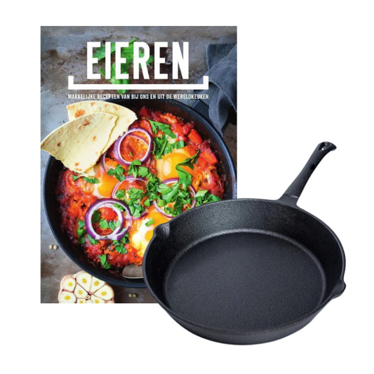 Comnox - The Windmill Skillet Regular - Gietijzeren Koekenpan met Anti-aanbaklaag - Pre-Seasoned - Met Schenktuit - Extra Lange Steel - 28 cm