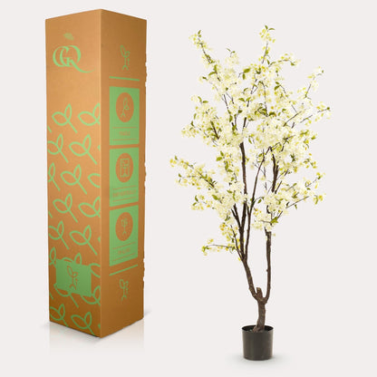 Kunstplant kersenbloesem (Prunus) wit, 210 cm hoog