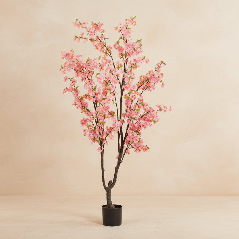Kunstplant kersenbloesem (Prunus) roze, 210 cm hoog