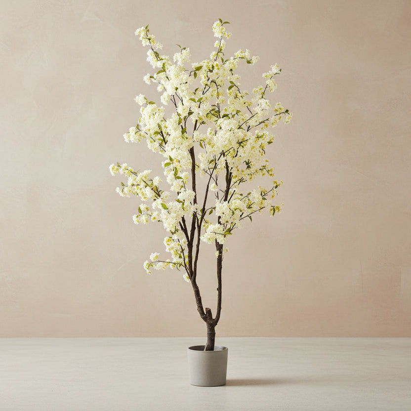Kunstplant kersenbloesem (Prunus) wit, 210 cm hoog