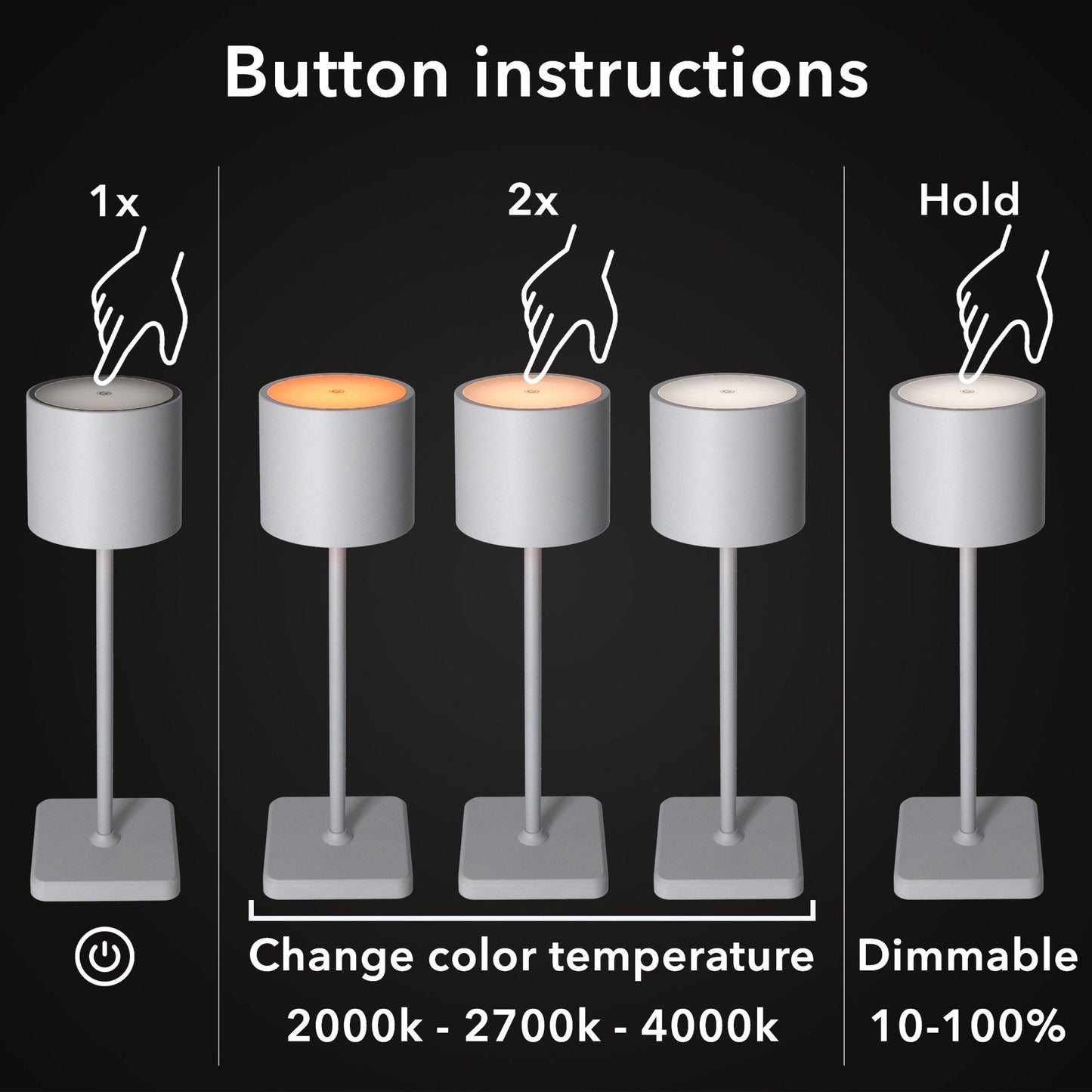 TouchDim Oplaadbare LED Tafellamp - Dimbaar via aanraking - Binnen en buiten - Grijs (kopie)