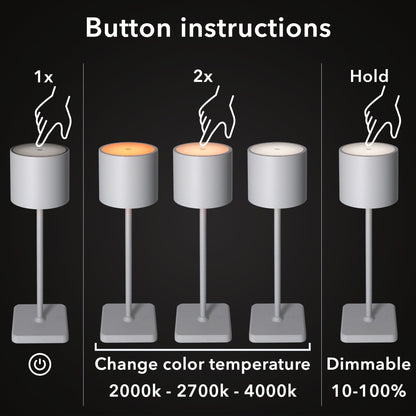 TouchDim Oplaadbare LED Tafellamp - Dimbaar via aanraking - Binnen en buiten - Grijs (kopie)
