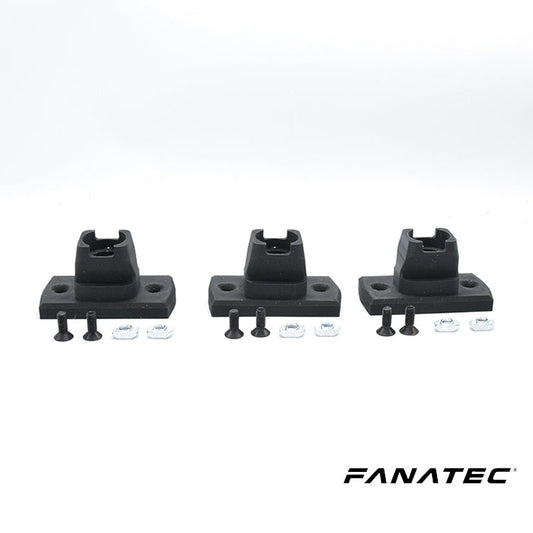 Zwart Fanatec stuurhulsbeugelset met metalen schroeven en bouten, geschikt voor racestuurwielmontage. Gebruik voor professionele simracing- of racestoelinstallaties.