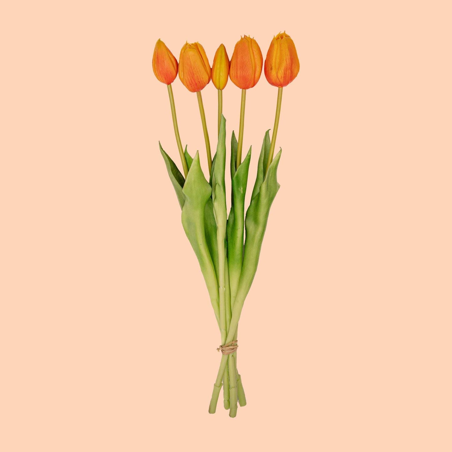 Tulip Bouquet - Orange - ‘Real Touch’ Artificial Tulips - 5 Tulip stems - 43 cm – Artificial plant – Comnox Company