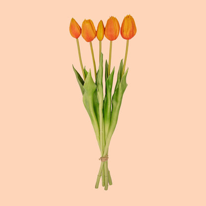 Tulip Bouquet - Orange - ‘Real Touch’ Artificial Tulips - 5 Tulip stems - 43 cm – Artificial plant – Comnox Company