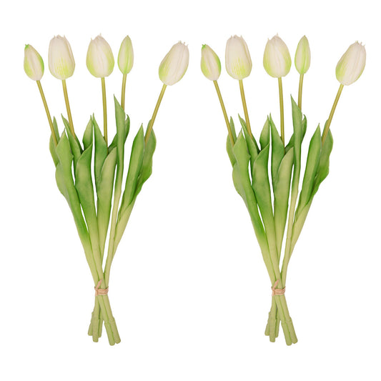 Vase Lady Sunny + 10x Real Touch Tulips White/Green