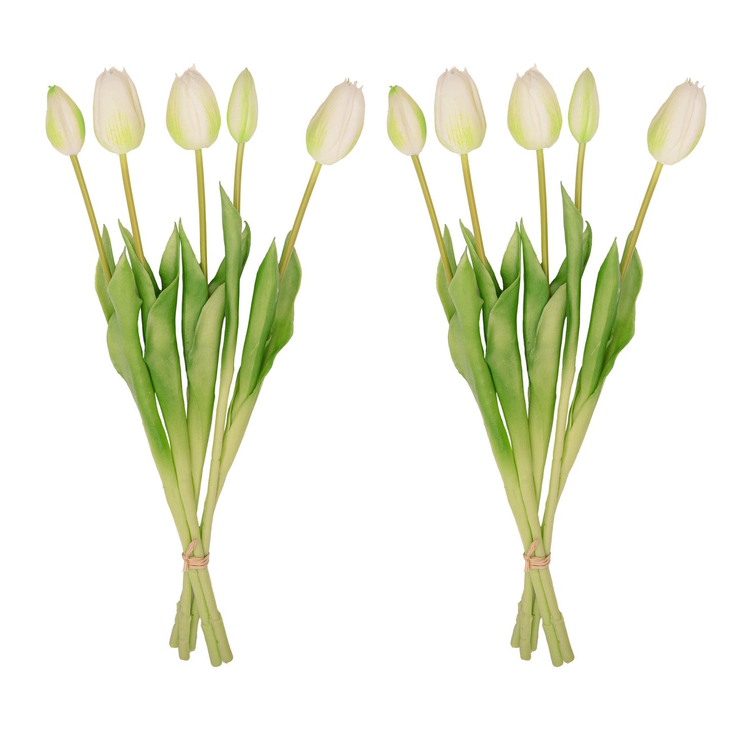 Tulip bouquet – 10 pieces – Mixed colours – ‘Real Touch’ artificial tulips – 42 cm (white/green)