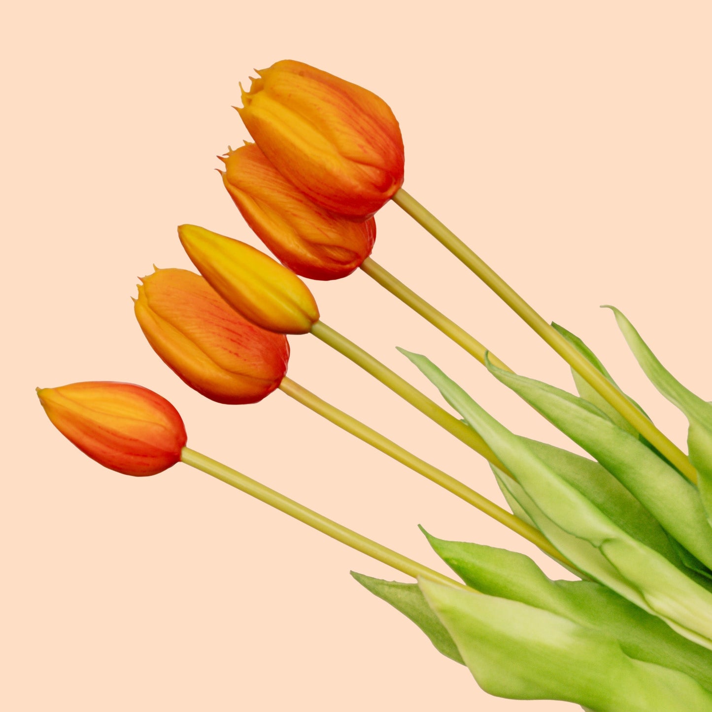 Tulip Bouquet - Orange - ‘Real Touch’ Artificial Tulips - 5 Tulip stems - 43 cm