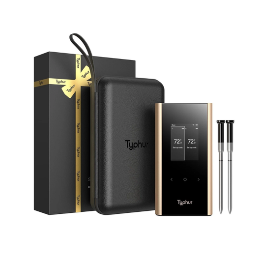 Comnox - Typhur Sync Gold Dual Gift Set - Draagbare vleesthermometer met draadloze monitoring - Twee probes - Bluetooth & WiFi - Smart Base - USB-C oplaadkabel