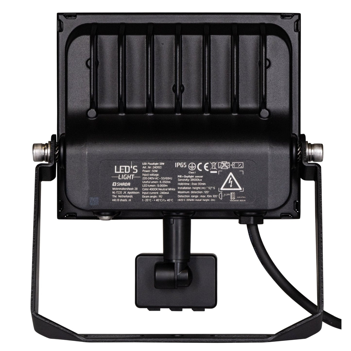 UltraFlood LED Schijnwerper 50W 4000K met Bewegingssensor en Daglichtsensor - Kantelbaar - 8000 Lumen - IP65