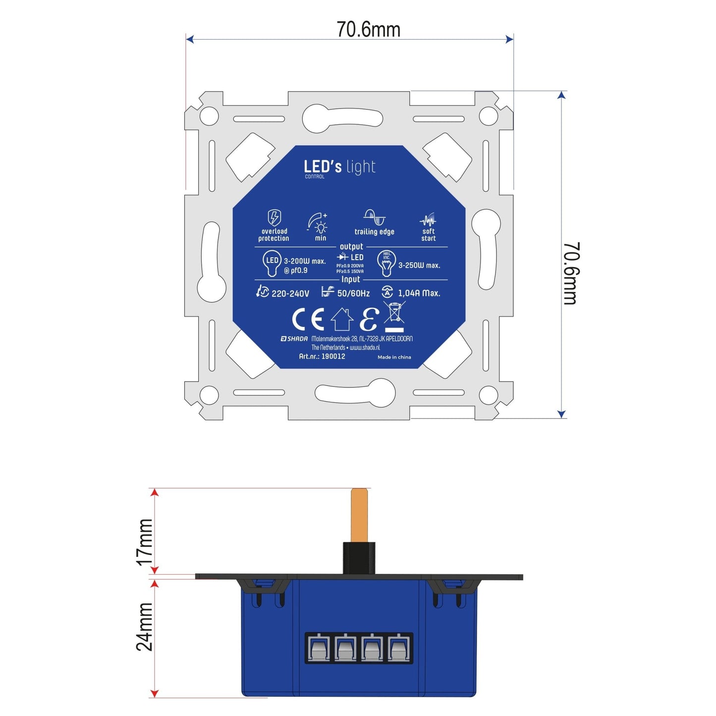 Universele LED draai dimmer tot 250 watt - Geschikt voor alle dimbare lampen - 2 draads
