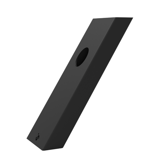 Een bruine, rechthoekige vape-stick met een ronde opening en een klein logo aan de onderkant, geschikt voor dagelijks gebruik en discreet transport.