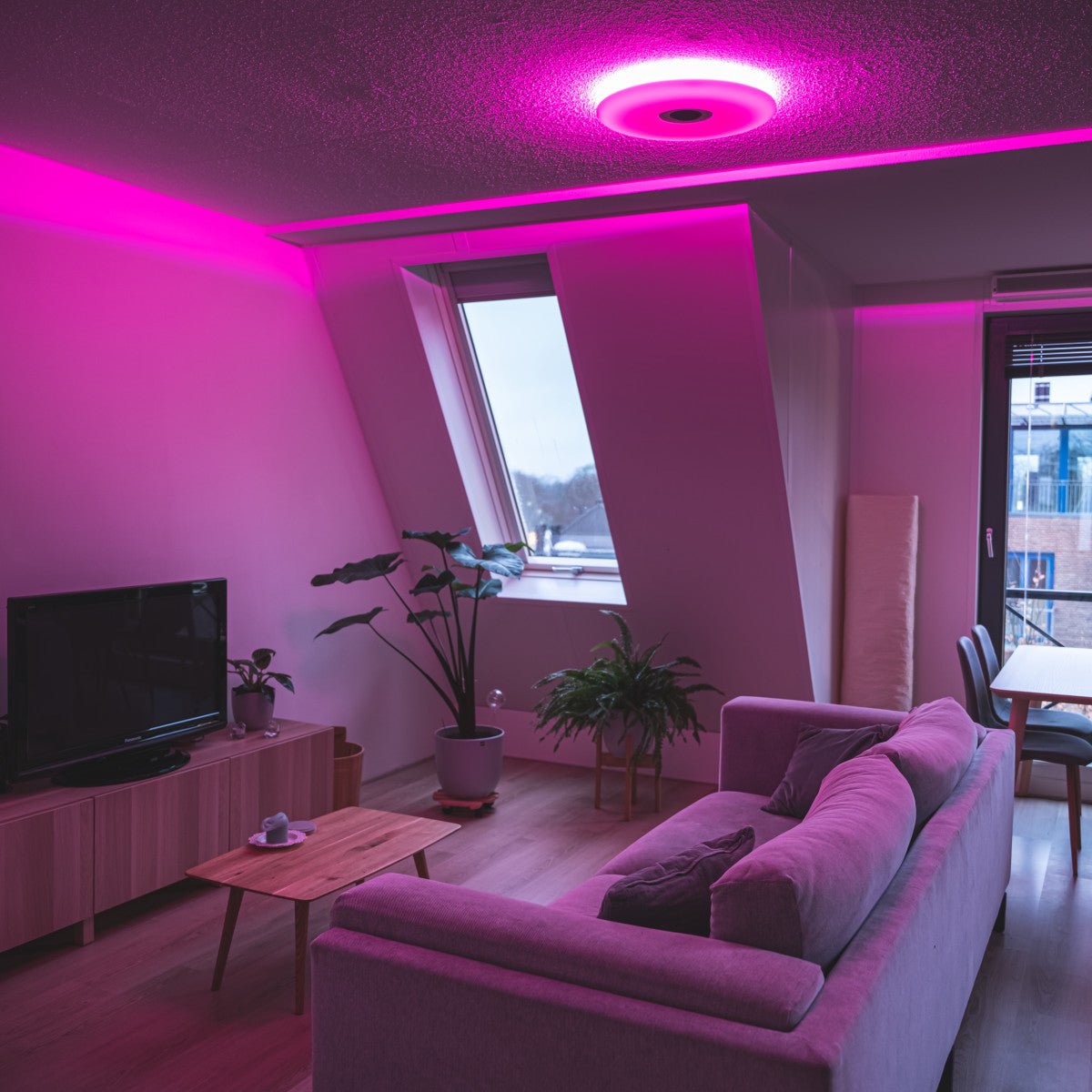 VoiceControl LED Plafondlamp 50 cm met Google Nest & Amazon Echo Dot houder - Bedienbaar met App