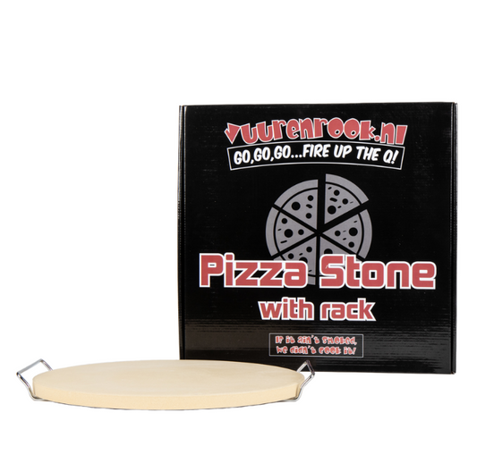 Comnox - Vuur&Rook Pizzasteen Met Rek – Maak uw eigen pizza thuis – Temperatuurbestendige natuursteen tot 400℃ – Inclusief metalen beugel – ideaal voor BBQ en oven