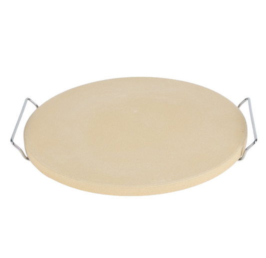 Comnox - Vuur&Rook Pizzasteen Met Rek – Maak uw eigen pizza thuis – Temperatuurbestendige natuursteen tot 400℃ – Inclusief metalen beugel – ideaal voor BBQ en oven